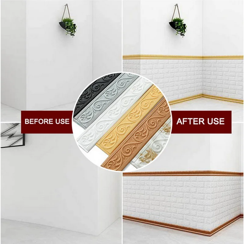 Self-Adhesive Waistline Skirting Line Decor Strip Wall Stickers Border DIY Room Decor Home Waterproof Baseboard Wallpaper Stick