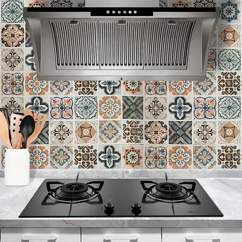 40cm European Style Oil Proof Kitchen Furnitur Wall Stickers Self Adhesive PVC Bathroom Tile Waterproof Cabinet Wallpaper