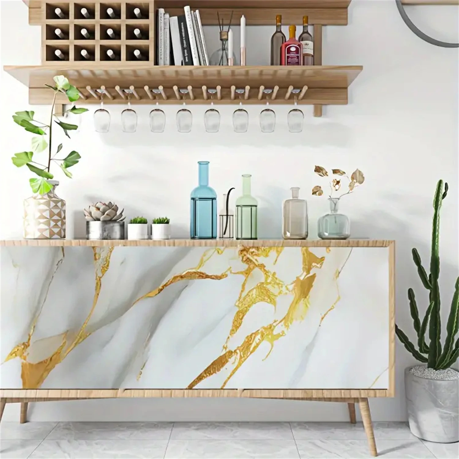 8M Marble Decor Stickers Self Adhesive Waterproof Oil Proof Aluminum Foil Wallpaper for Kitchen Cabinet Countertop Renovation