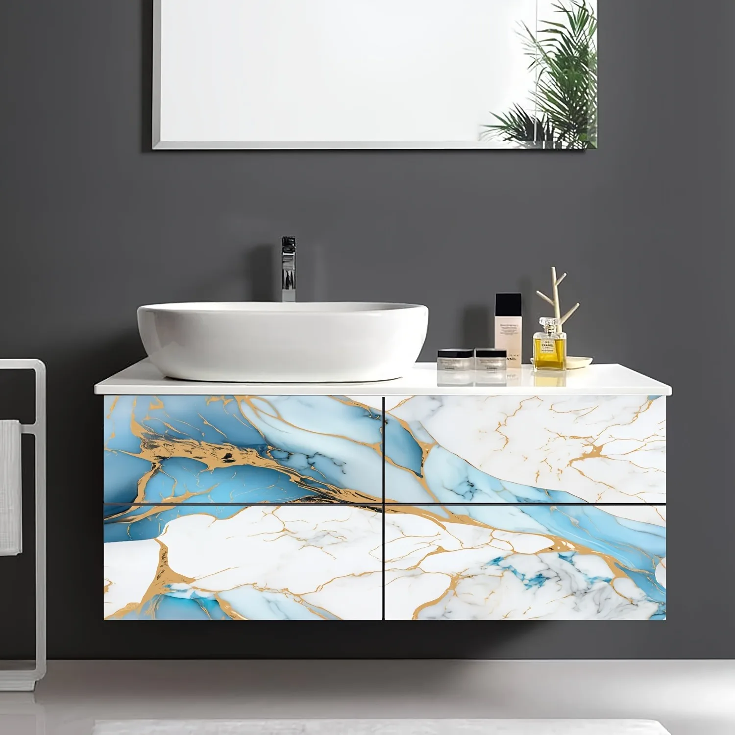 8M Marble Decor Stickers Self Adhesive Waterproof Oil Proof Aluminum Foil Wallpaper for Kitchen Cabinet Countertop Renovation