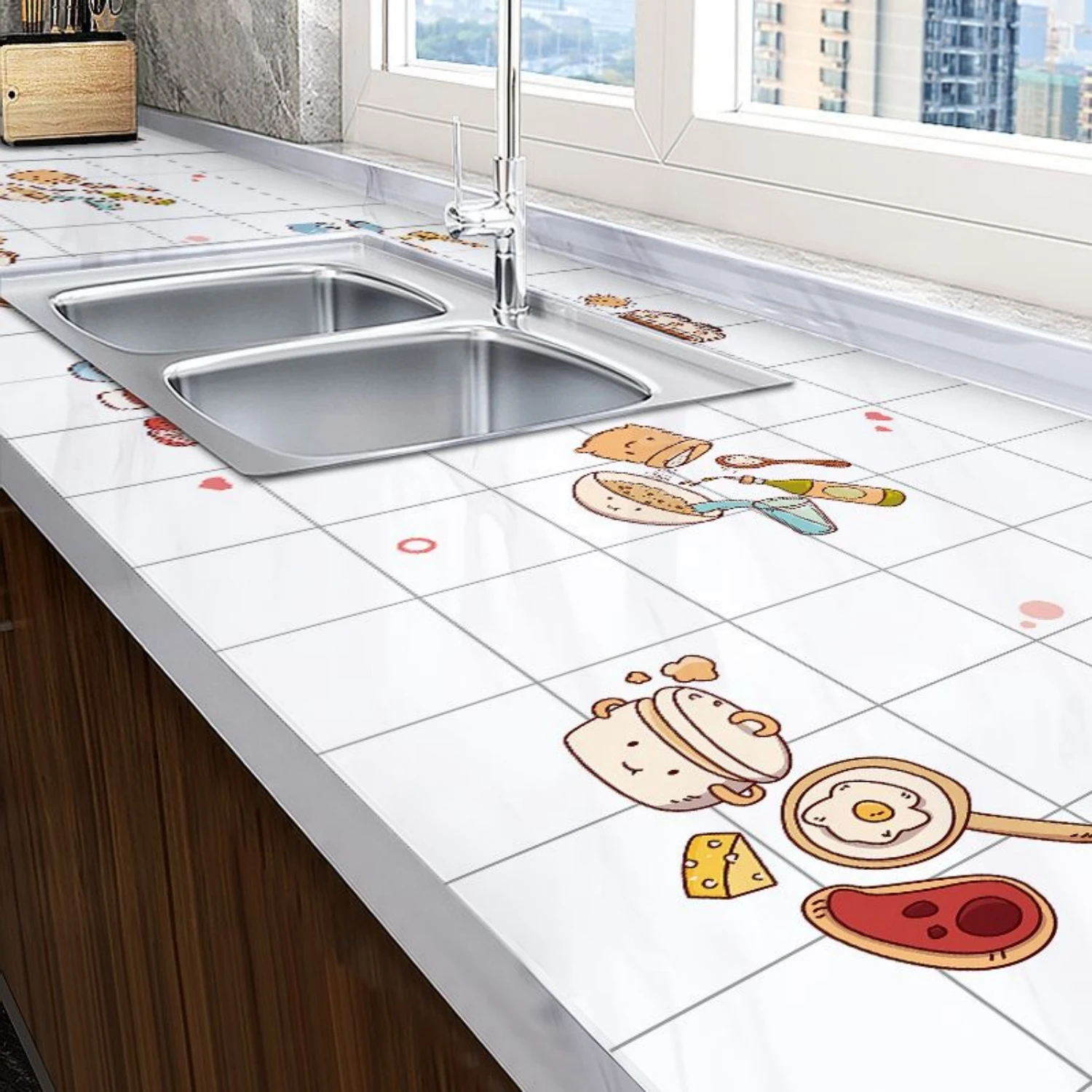 8M Marble Decor Stickers Self Adhesive Waterproof Oil Proof Aluminum Foil Wallpaper for Kitchen Cabinet Countertop Renovation