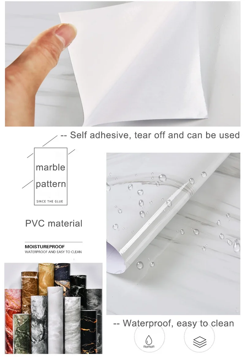 Thick Waterproof Pvc Imitation Marble Pattern Stickers Modern Vinyl Self Adhesive Wallpaper Renovation Of Furniture Stove Top