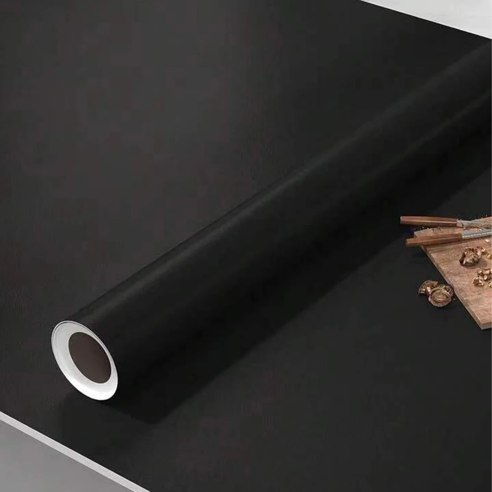 Black Matte Wallpaper 80cm Width Waterproof Vinyl Self-Adhesive Contact Paper Peel and Stick Wall Covering for Living Room Bedro