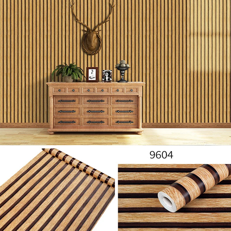 45cm Big Roll Home Decoration Background Wall Desk Cabinet Wallpaper Wood Stripes Waterproof PVC Self-adhesive Wall Stickers