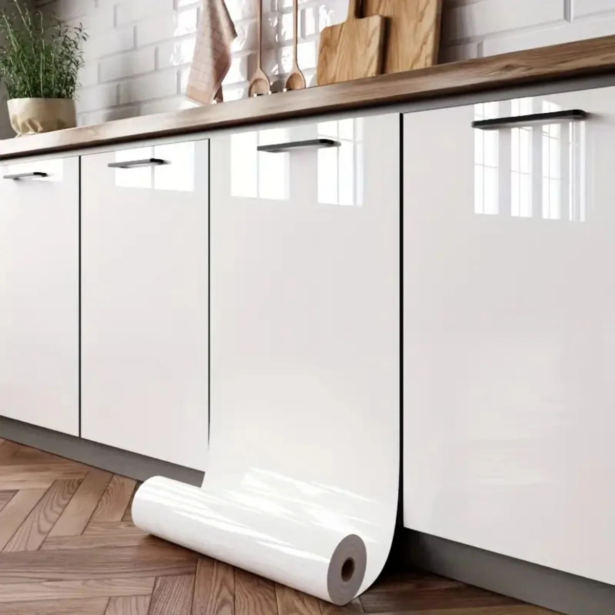 PVC Pearl Film Waterproof Wallpaper Self-adhesive Black/White High Gloss Wardrobe Kitchen Furniture Wall Stickers for Room Decor