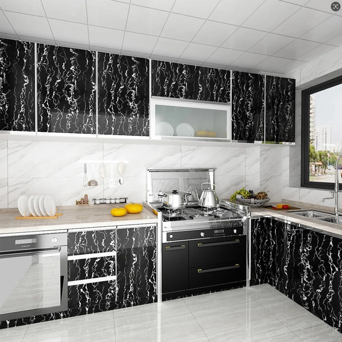 40cm Marble Vinyl Self Adhesive Wallpaper Waterproof Contact Paper PVC Wall Stickers for Kitchen Livingroom Home Decorative Film