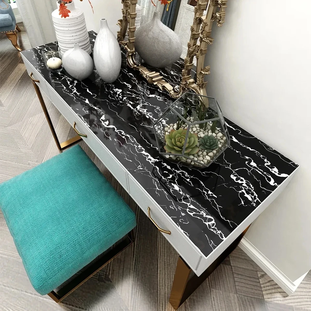 40cm Marble Vinyl Self Adhesive Wallpaper Waterproof Contact Paper PVC Wall Stickers for Kitchen Livingroom Home Decorative Film