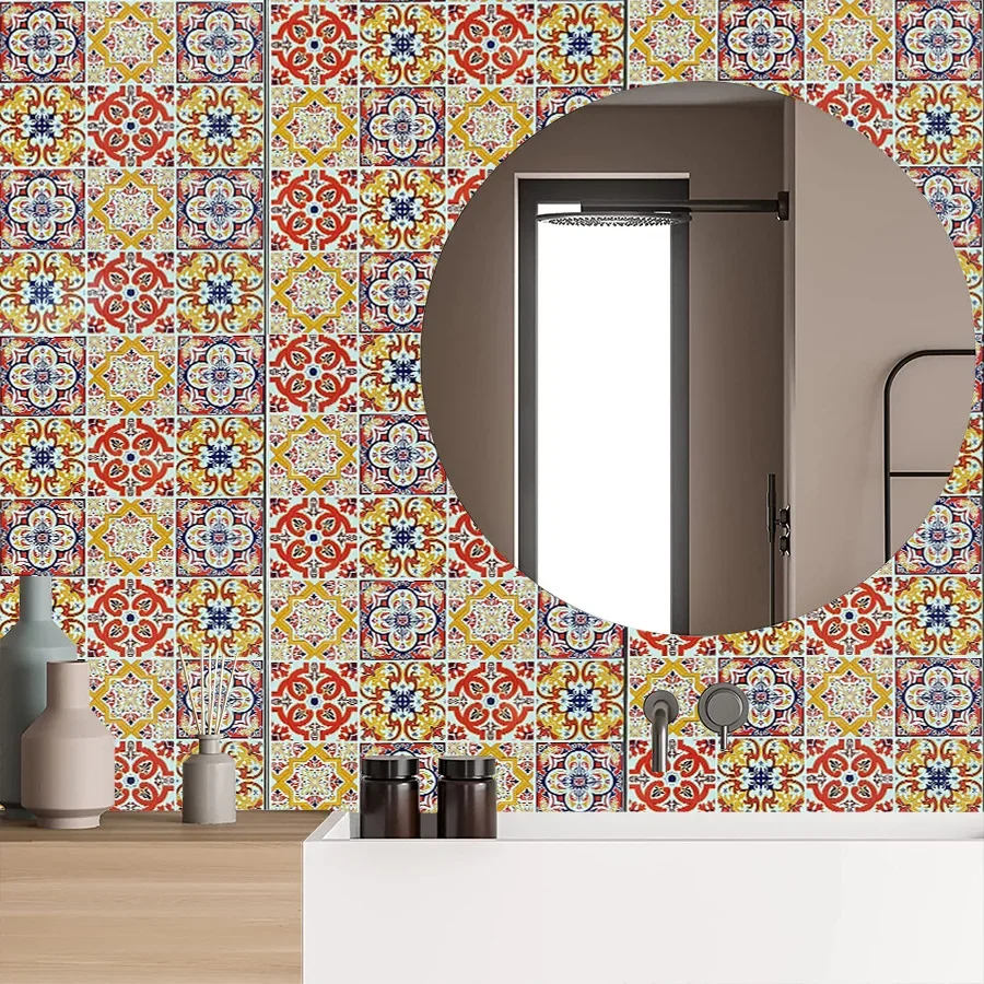 Small Ceramic Tile Pattern Wallpaper Bathroom Stove Kitchen Decoration Renovation Self-adhesive Wallpaper Wall Stickers