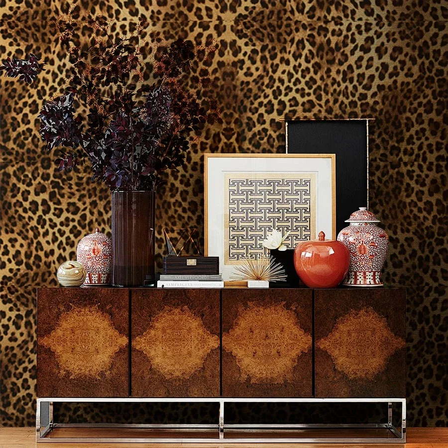Leopard Print Self-adhesive Wallpaper for Home Decoration Dining Room Living Room Bedroom TV Background Wall PVC Sticker
