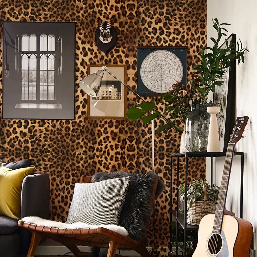Leopard Print Self-adhesive Wallpaper for Home Decoration Dining Room Living Room Bedroom TV Background Wall PVC Sticker