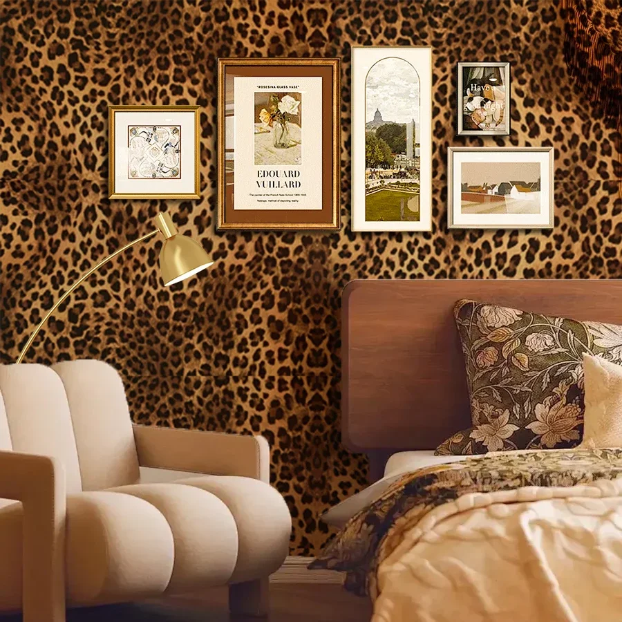 Leopard Print Self-adhesive Wallpaper for Home Decoration Dining Room Living Room Bedroom TV Background Wall PVC Sticker