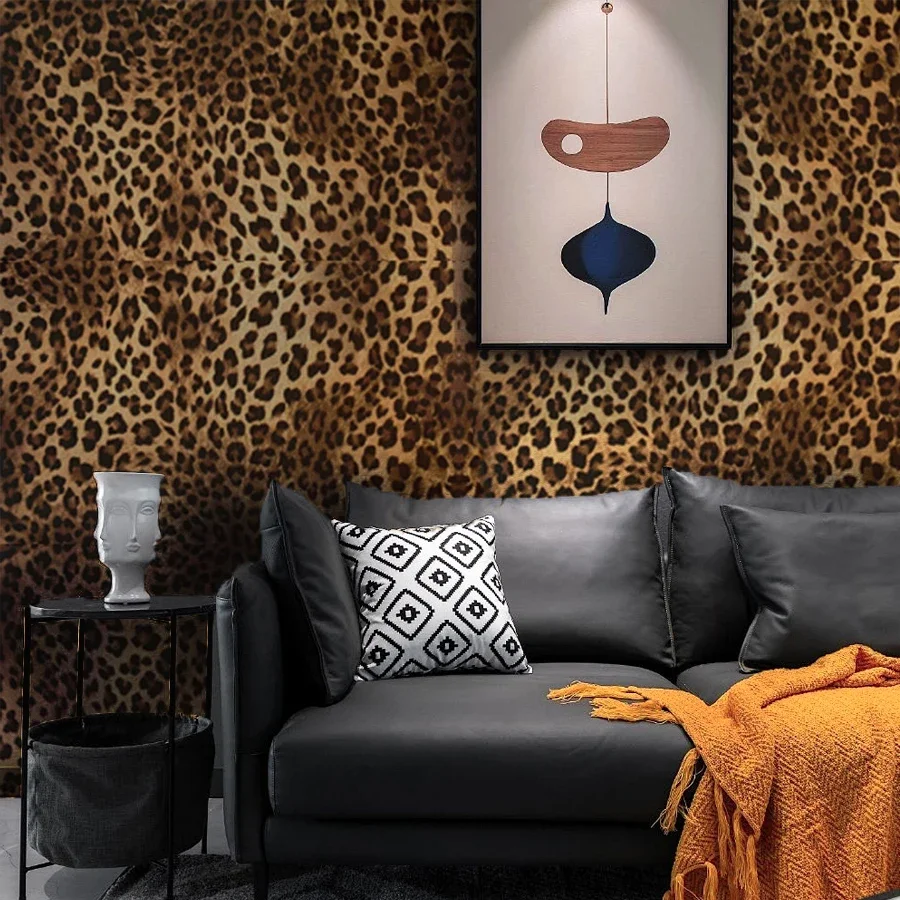 Leopard Print Self-adhesive Wallpaper for Home Decoration Dining Room Living Room Bedroom TV Background Wall PVC Sticker