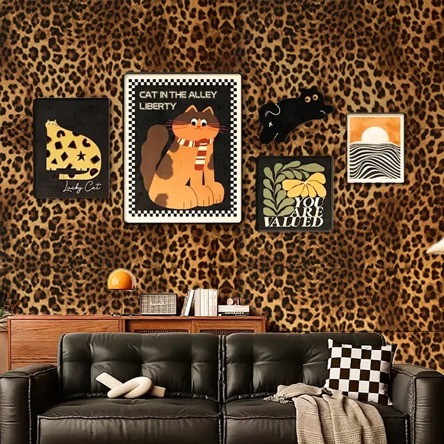 Leopard Print Self-adhesive Wallpaper for Home Decoration Dining Room Living Room Bedroom TV Background Wall PVC Sticker