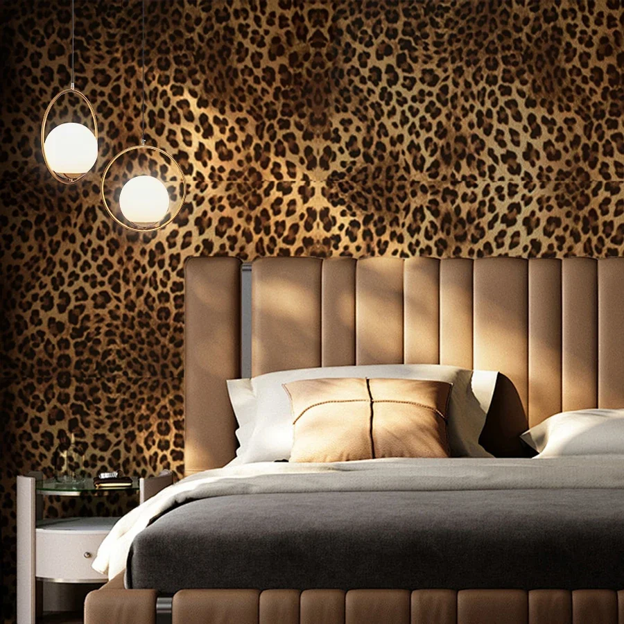 Leopard Print Self-adhesive Wallpaper for Home Decoration Dining Room Living Room Bedroom TV Background Wall PVC Sticker
