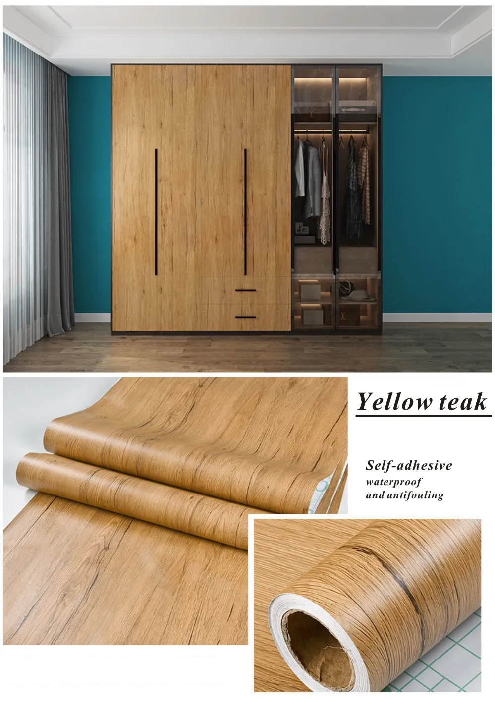 55cm Wood Grain PVC Vinyl Wallpaper Roll Waterproof Self Adhesive Decorative Film Home Furniture Cabinet Wardrobe Wall Stickers