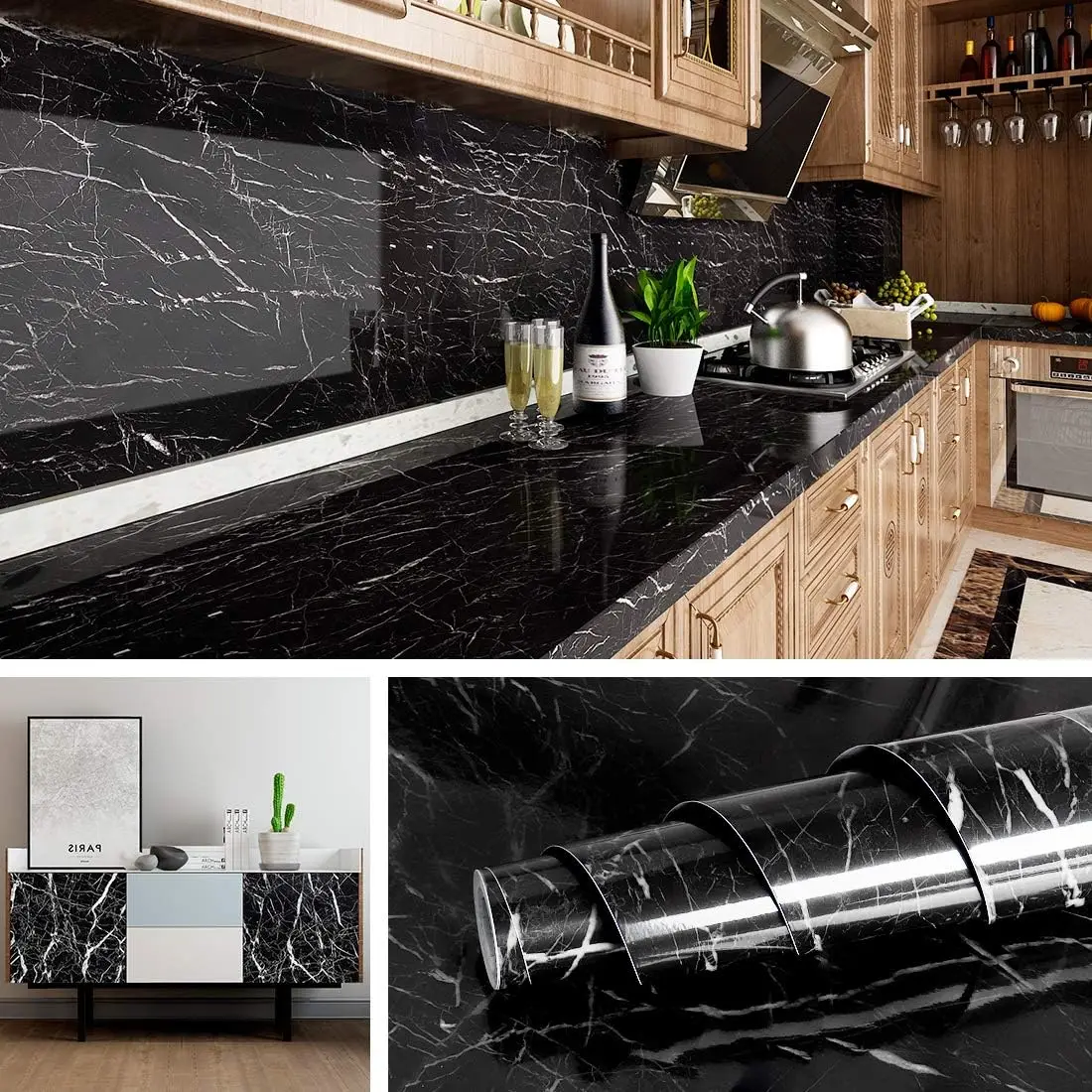 55cm Marble Vinyl Self Adhesive Wallpaper Waterproof Contact Paper PVC Wall Stickers for Kitchen Livingroom Home Decorative Film