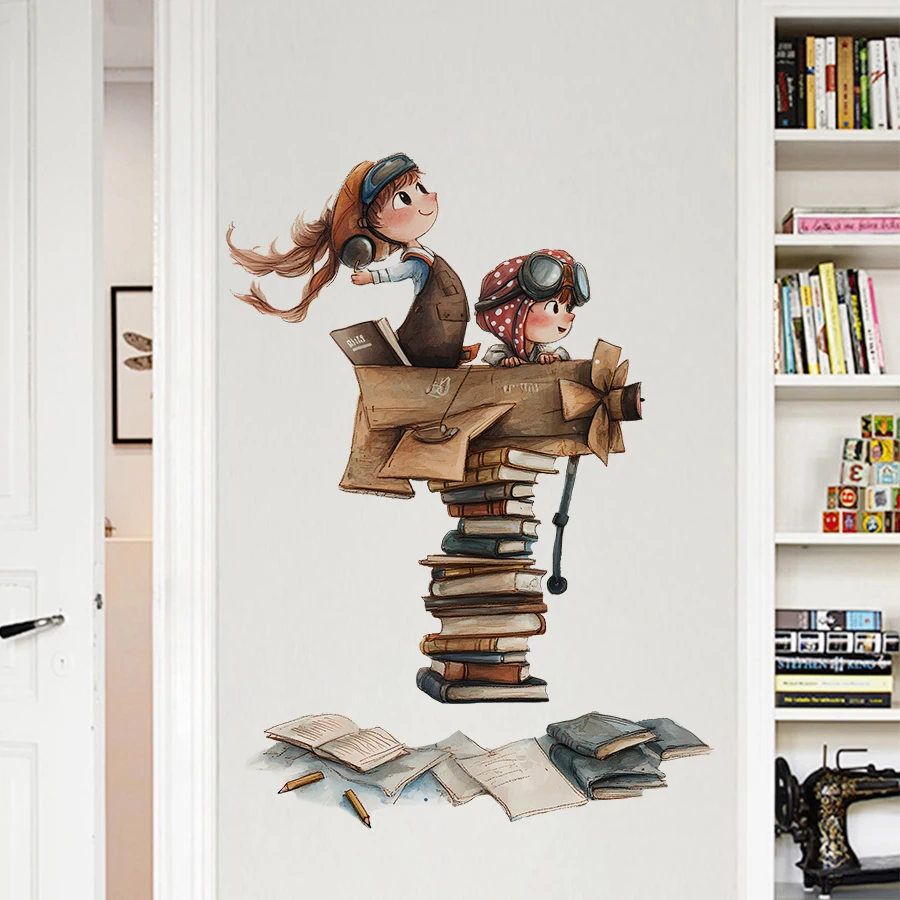 1pcs Cartoon Dreams And Books Removable PVC Wall Stickers For Kids Room Decoration Nursery Classroom Wall Art Decals