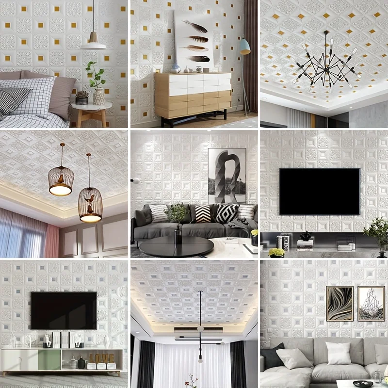 1/5/10Pcs 70x70cm Big Size Ceiling Wallpaper 3D Brick Waterproof Wall Stickers Foam Self-Adchive Wall Decoration