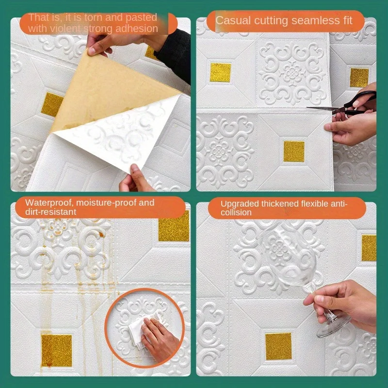 1/5/10Pcs 70x70cm Big Size Ceiling Wallpaper 3D Brick Waterproof Wall Stickers Foam Self-Adchive Wall Decoration