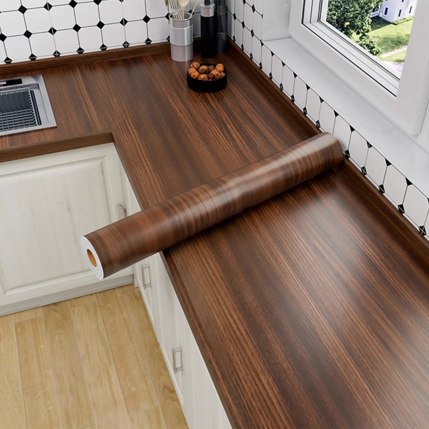 55cm 3D Wood Grain Self Adhesive PVC Wallpaper Waterproof Stickers for Wardrobe Cupboard Table Furniture Home Decor