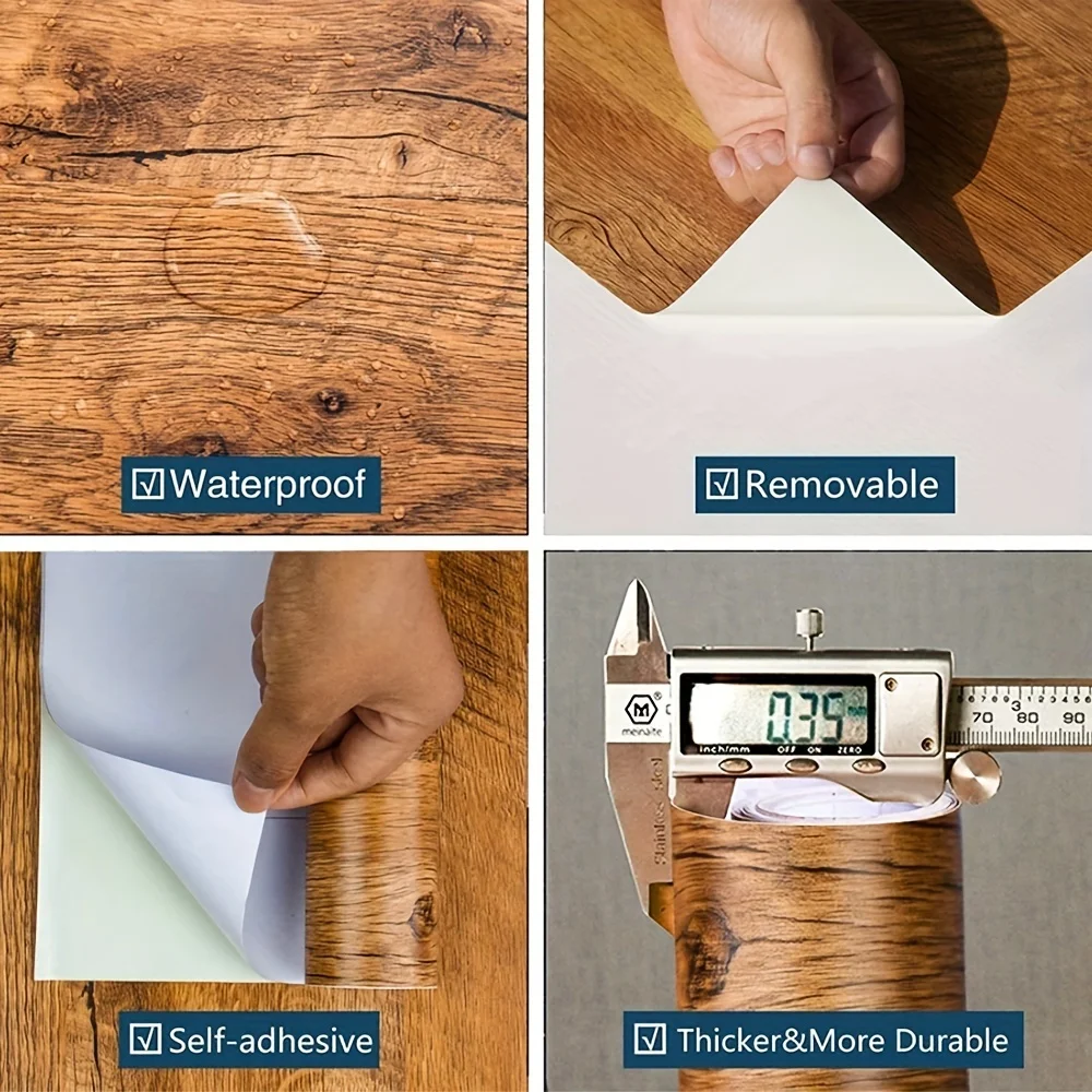55cm 3D Wood Grain Self Adhesive PVC Wallpaper Waterproof Stickers for Wardrobe Cupboard Table Furniture Home Decor