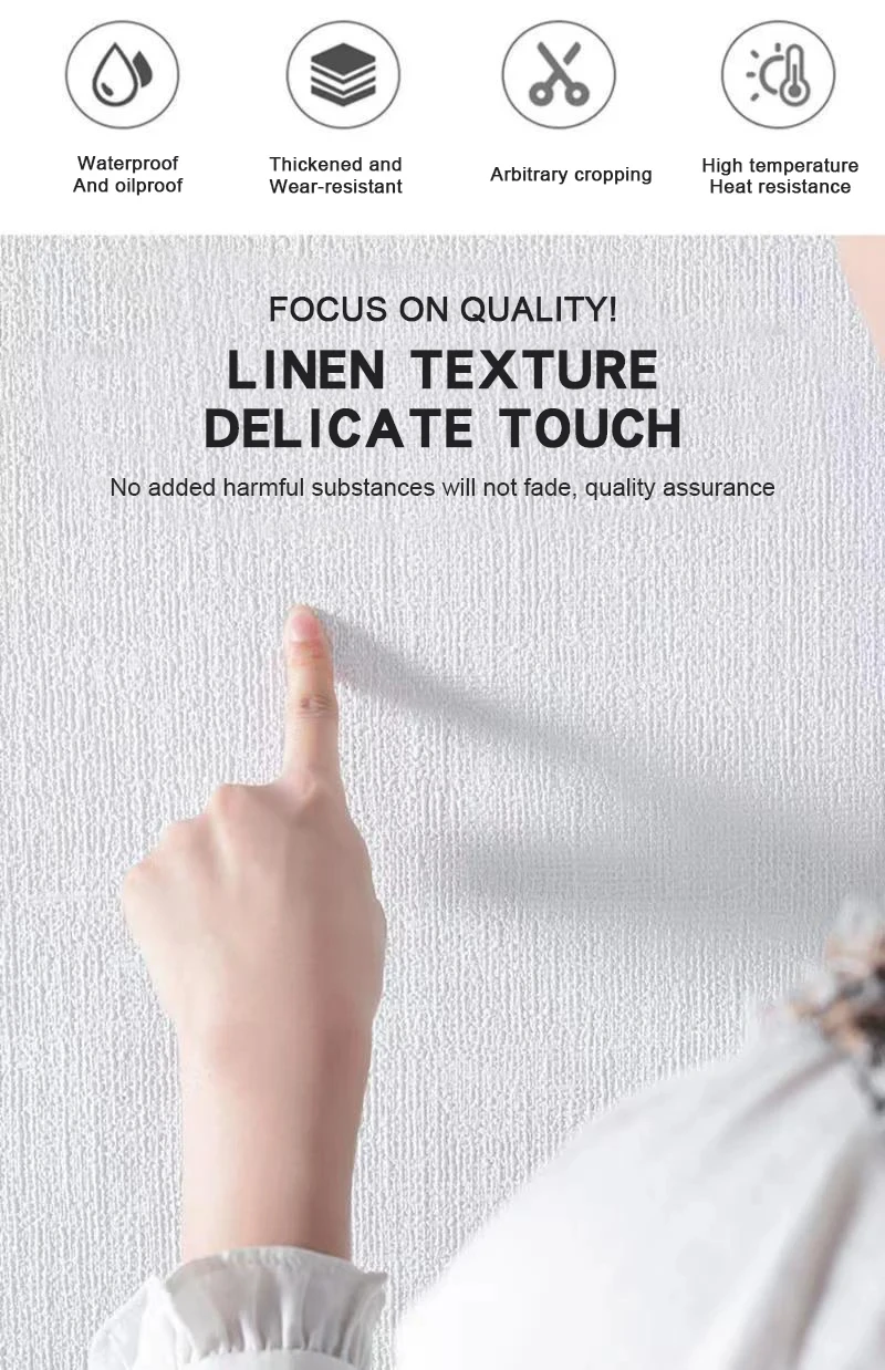 50cmX2.8m/10m Linen Self-adhesive PVC Solid Color 3D Foam Thickened Waterproof Background Wall Home Decor Wallpaper Wall Sticker