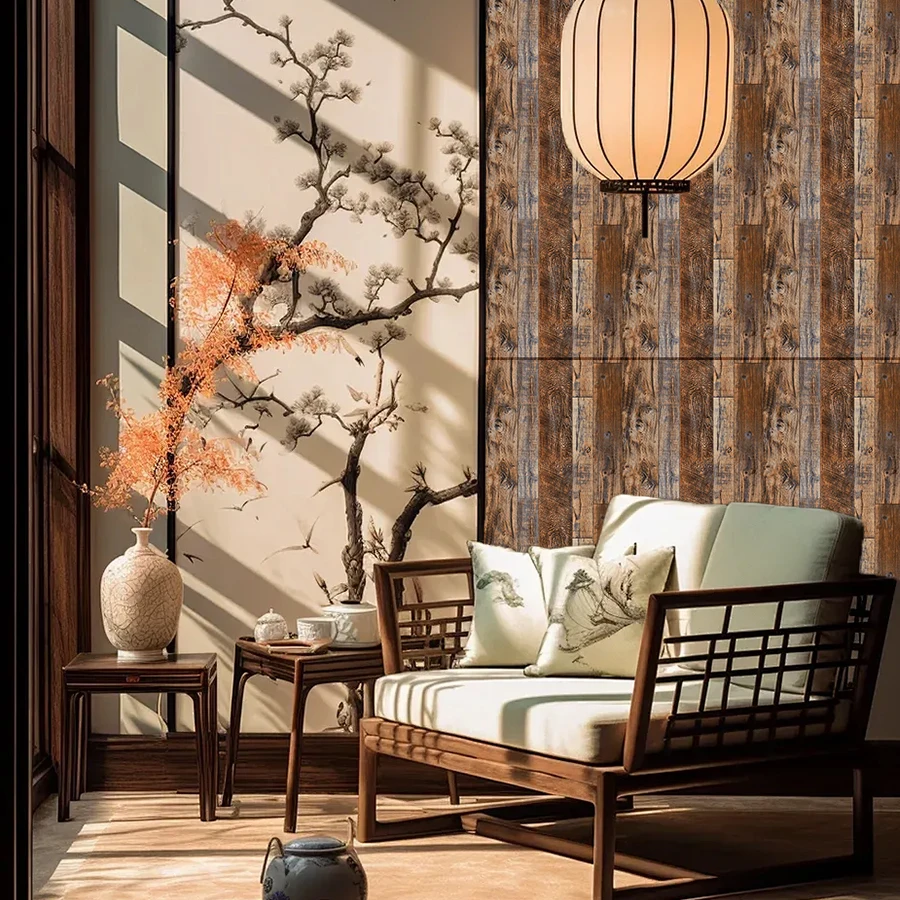 Imitation Wood Grain Self-adhesive Wallpaper Restaurant Living Room Bedroom Background Wall Decoration Stickers PVC Wallpaper