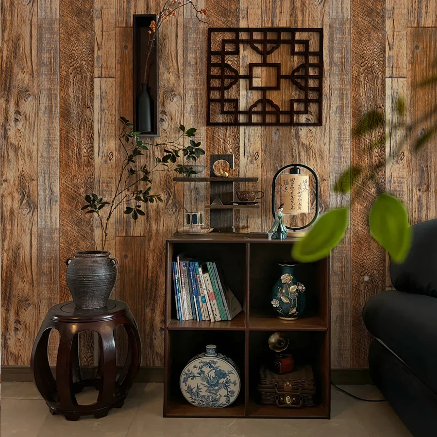 Imitation Wood Grain Self-adhesive Wallpaper Restaurant Living Room Bedroom Background Wall Decoration Stickers PVC Wallpaper