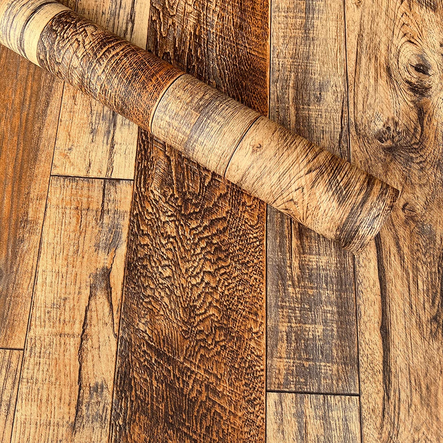 Imitation Wood Grain Self-adhesive Wallpaper Restaurant Living Room Bedroom Background Wall Decoration Stickers PVC Wallpaper