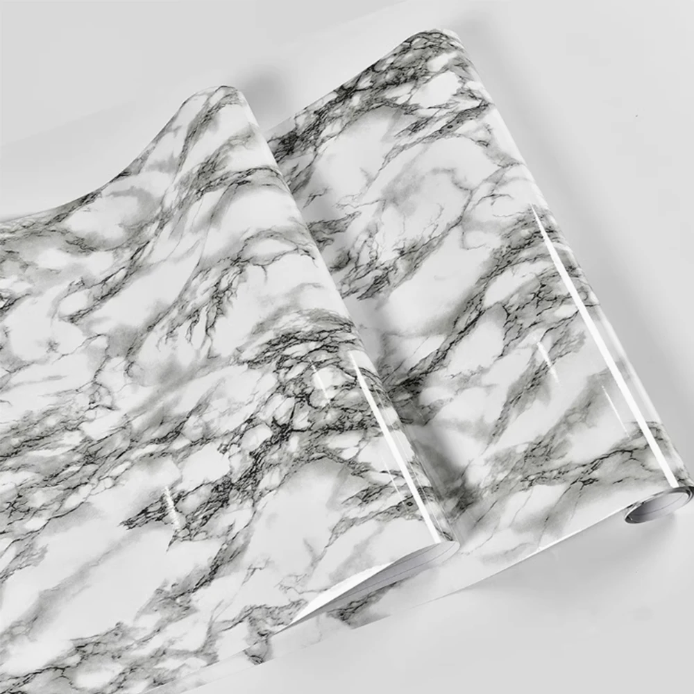 Marble Self-Adhesive Film - Water/Oil Resistant PVC Wallpaper for Kitchen Backsplash & Countertops - Peel & Stick