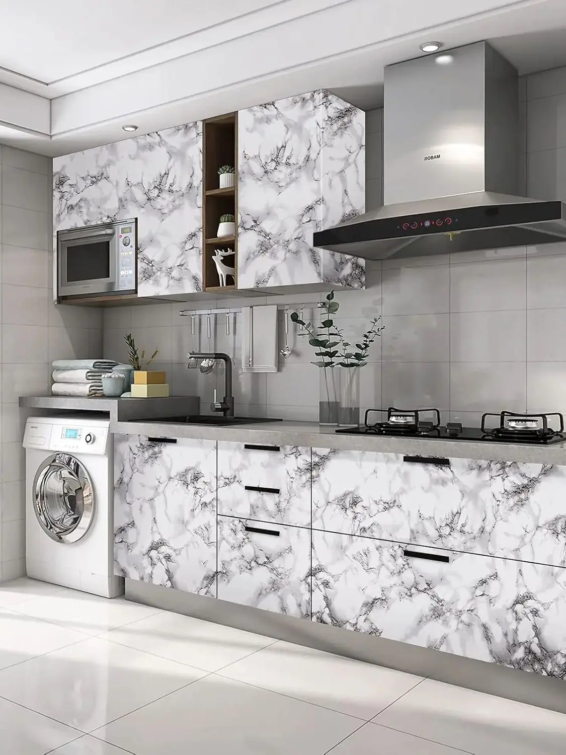Marble Self-Adhesive Film - Water/Oil Resistant PVC Wallpaper for Kitchen Backsplash & Countertops - Peel & Stick