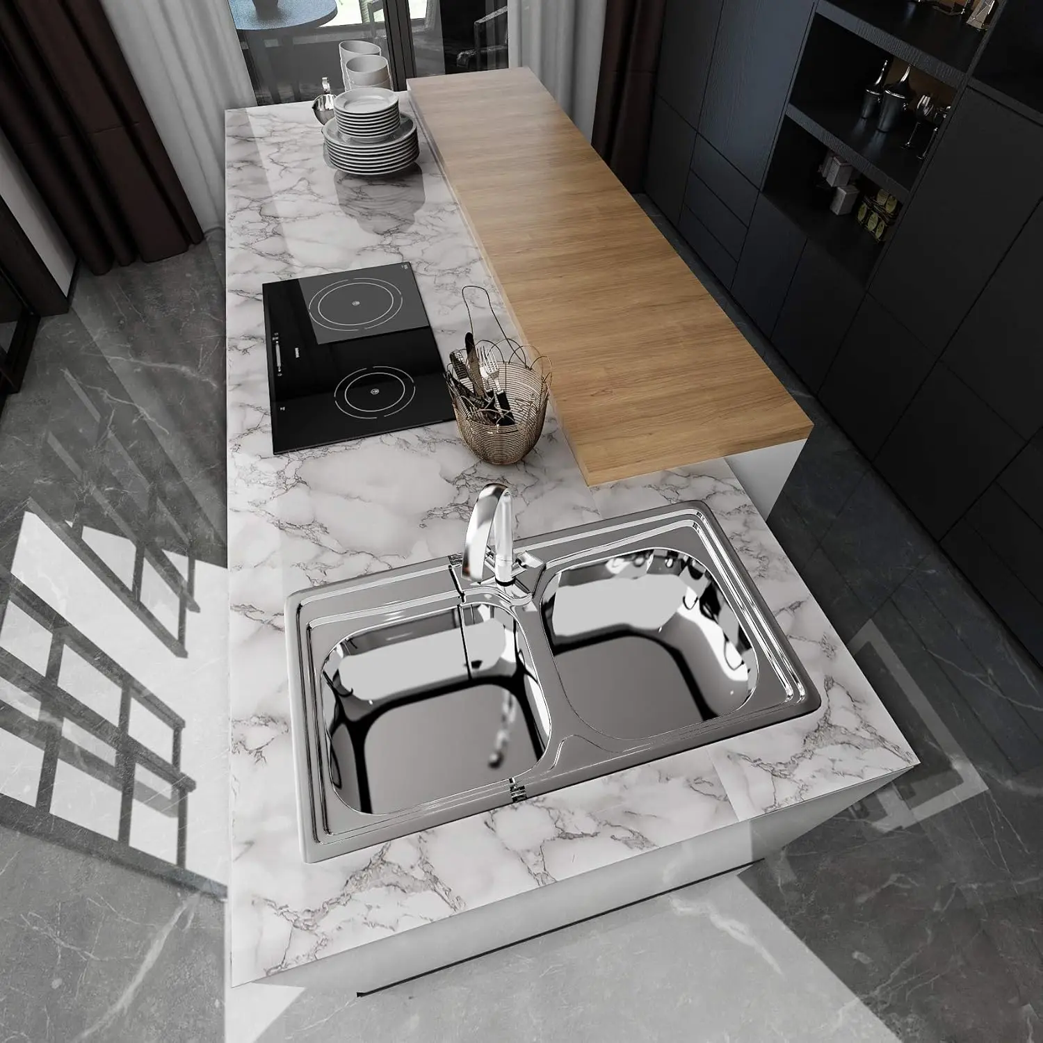Marble Self-Adhesive Film - Water/Oil Resistant PVC Wallpaper for Kitchen Backsplash & Countertops - Peel & Stick