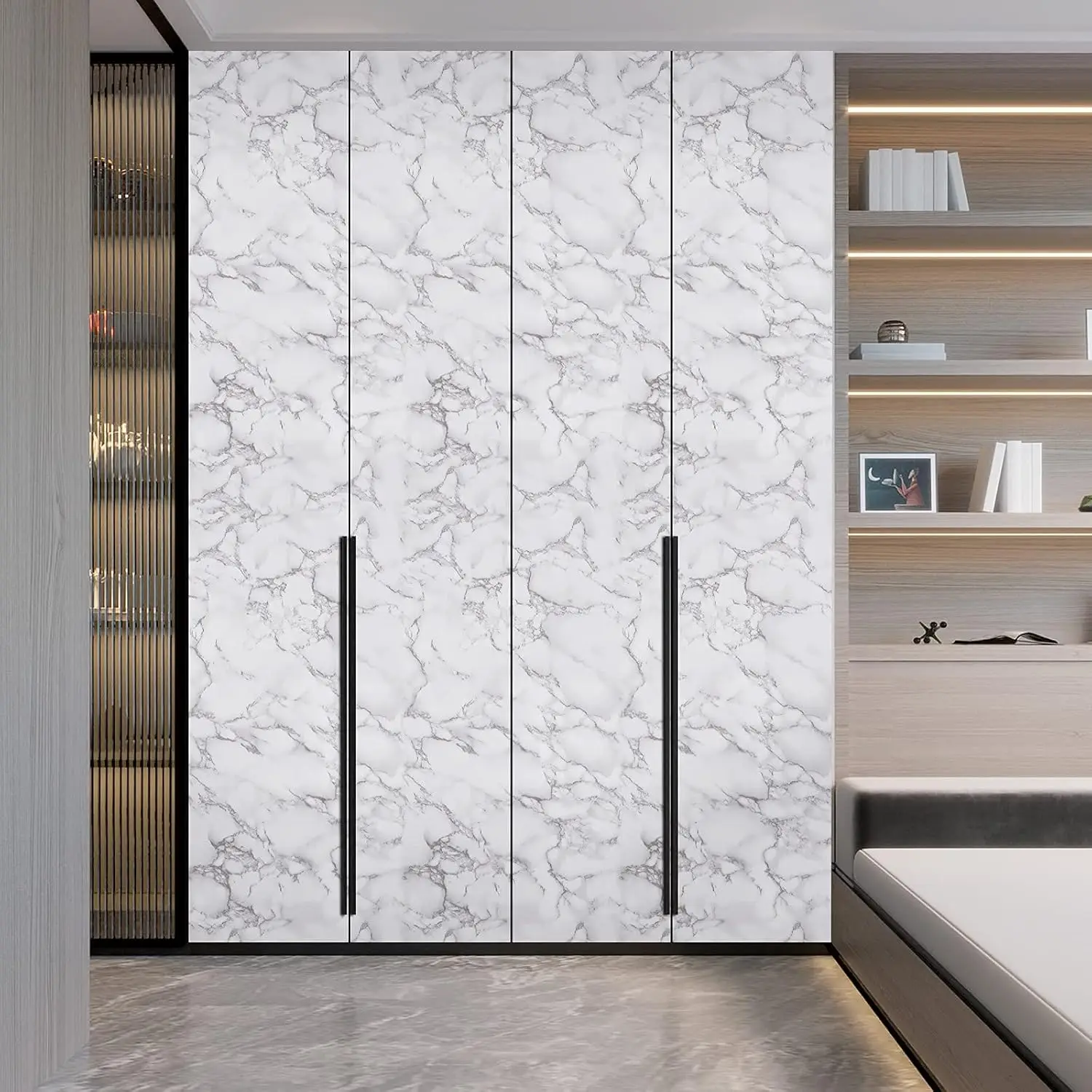 Marble Self-Adhesive Film - Water/Oil Resistant PVC Wallpaper for Kitchen Backsplash & Countertops - Peel & Stick