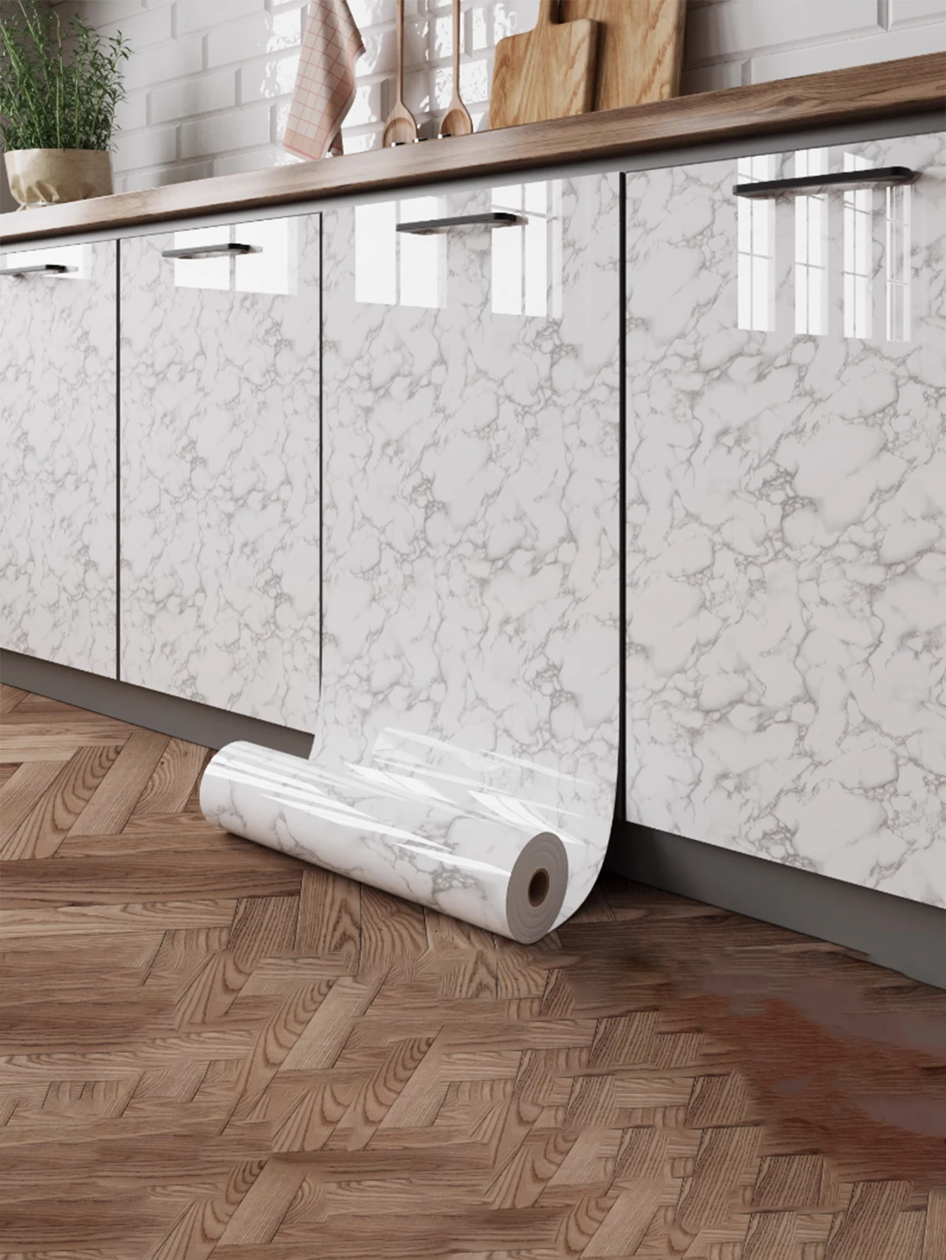 Marble Self-Adhesive Film - Water/Oil Resistant PVC Wallpaper for Kitchen Backsplash & Countertops - Peel & Stick