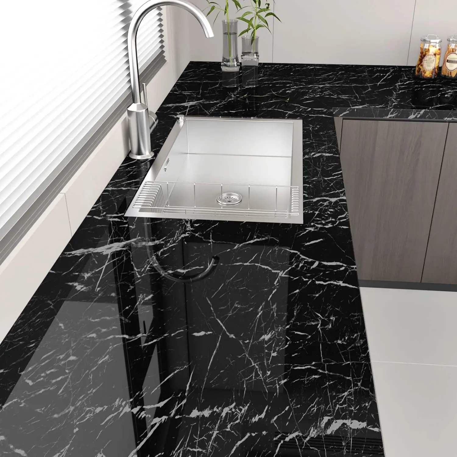 Marble Self-Adhesive Film - Water/Oil Resistant PVC Wallpaper for Kitchen Backsplash & Countertops - Peel & Stick