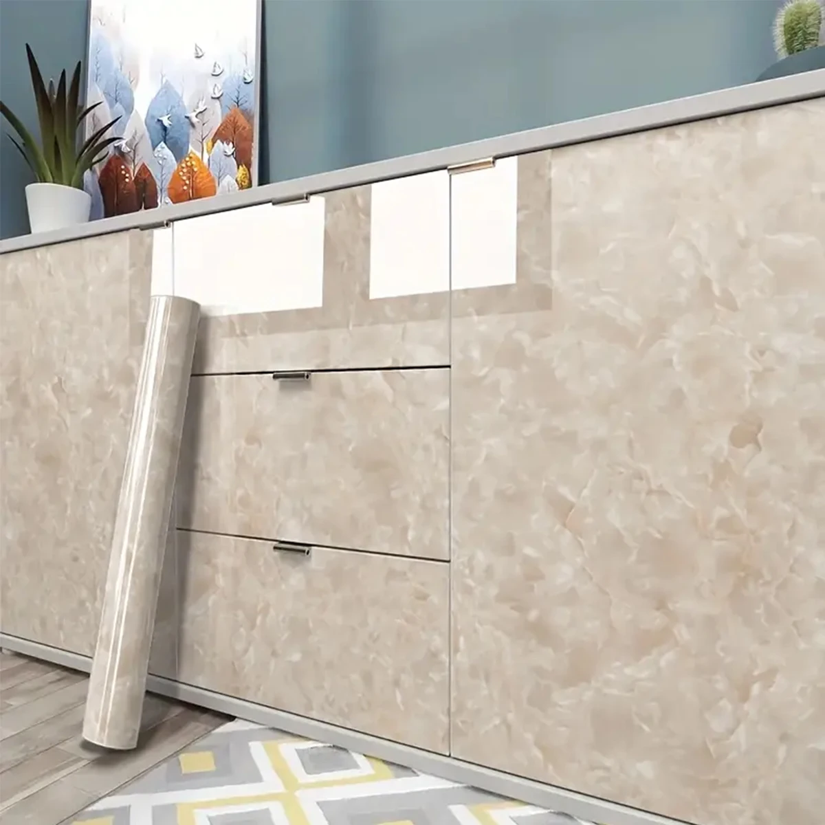 Marble Self-Adhesive Film - Water/Oil Resistant PVC Wallpaper for Kitchen Backsplash & Countertops - Peel & Stick
