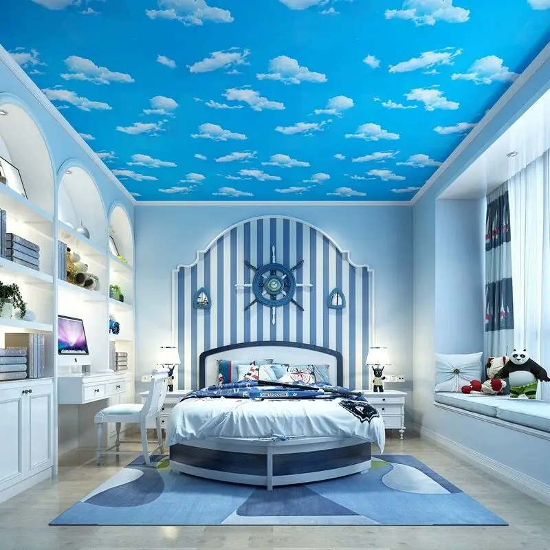 Blue Sky White Clouds Self-adhesive Wallpaper Moisture-proof Bedroom University Dormitory Children's Room PVC Sticker Wallpaper