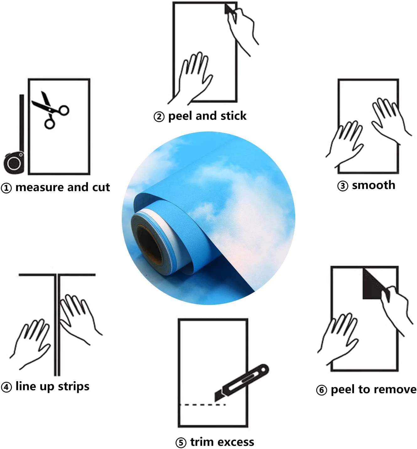 Blue Sky White Clouds Self-adhesive Wallpaper Moisture-proof Bedroom University Dormitory Children's Room PVC Sticker Wallpaper
