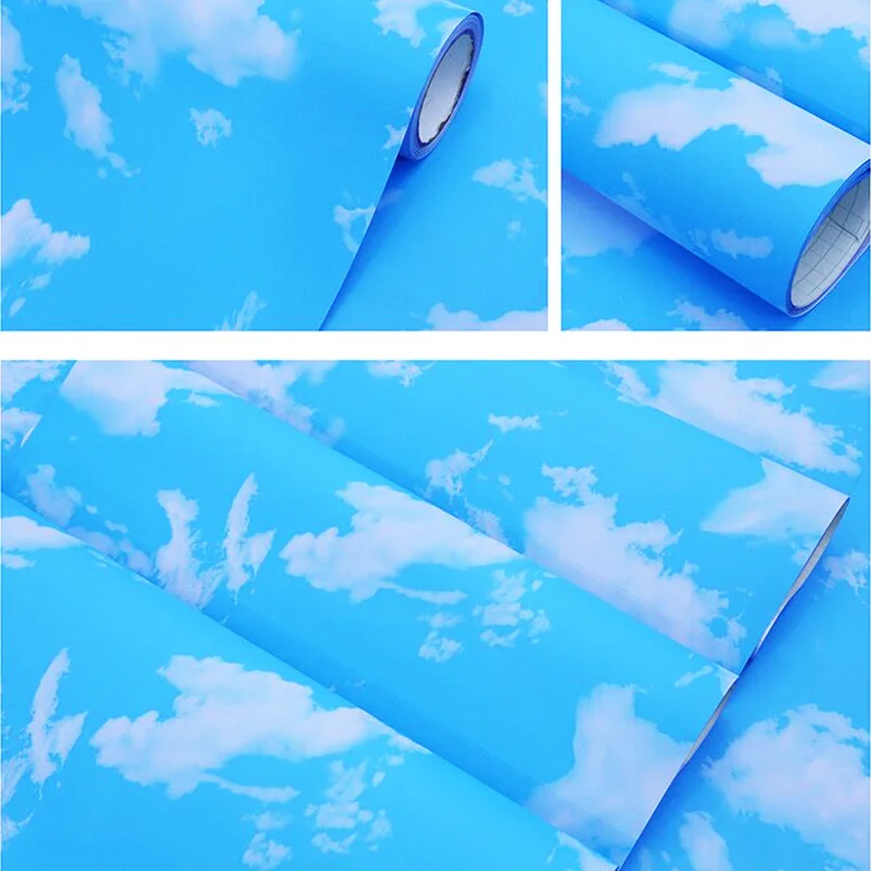 Blue Sky White Clouds Self-adhesive Wallpaper Moisture-proof Bedroom University Dormitory Children's Room PVC Sticker Wallpaper