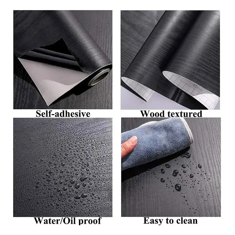 PVC Waterproof Self Adhesive Wallpaper Wall in Rolls Furniture Cabinets Vinyl Decorative Film Wood Grain Stickers For Home Decor