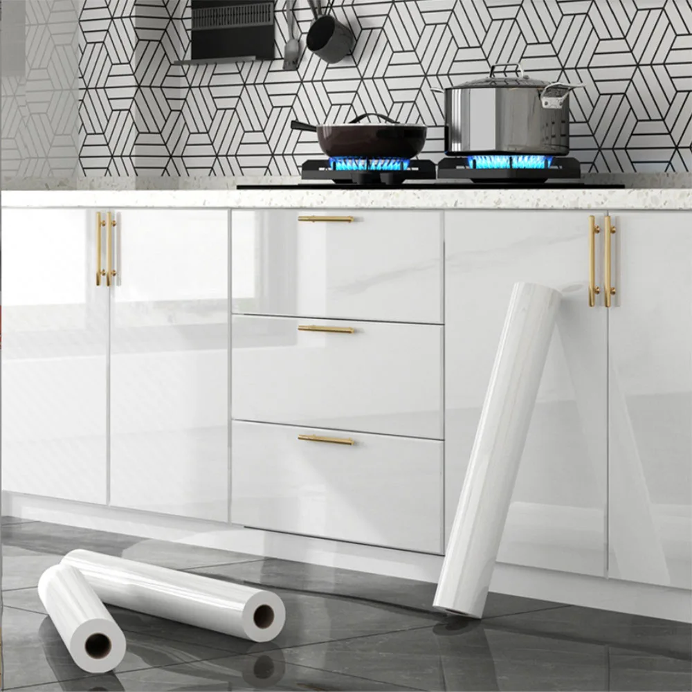 Glossy White Stickers Vinyl Self Adhesive Waterproof Oil Proof Sticker Kitchen Counter Panels Furniture Renovation Wallpaper