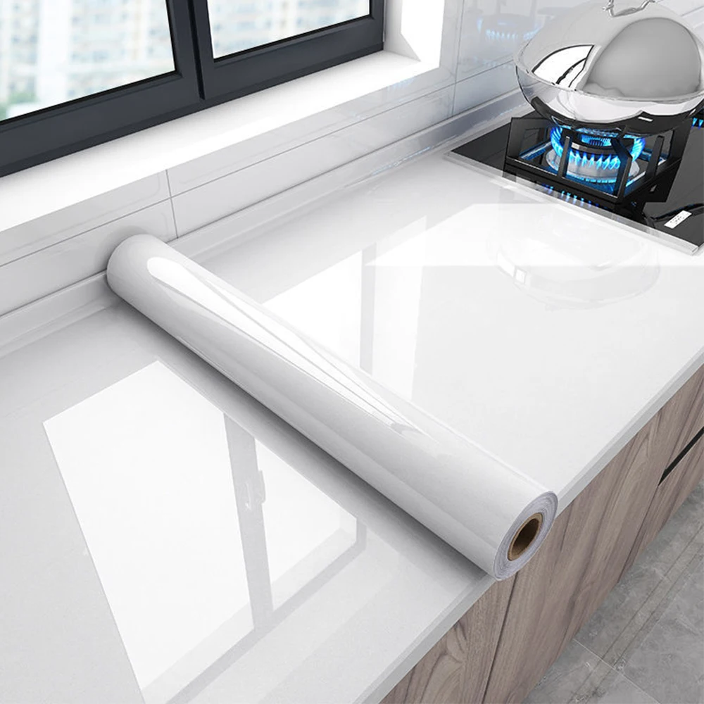 Glossy White Stickers Vinyl Self Adhesive Waterproof Oil Proof Sticker Kitchen Counter Panels Furniture Renovation Wallpaper