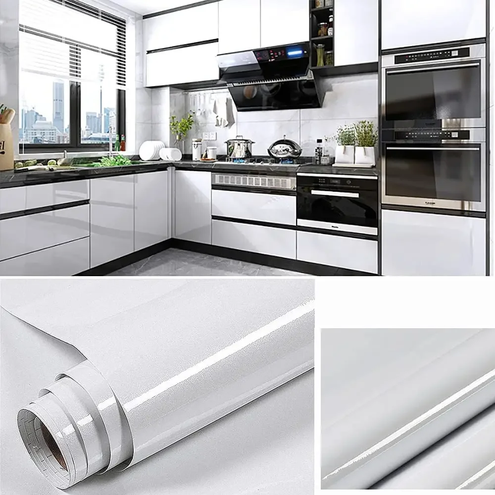 Glossy White Stickers Vinyl Self Adhesive Waterproof Oil Proof Sticker Kitchen Counter Panels Furniture Renovation Wallpaper