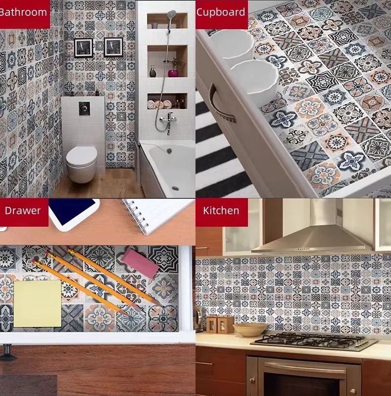 PVC Waterproof Wall Stickers 40cm Bathroom Self Adhesive Wallpaper Kitchen Oil-proof Cabinet Renovation European Style 3D Home