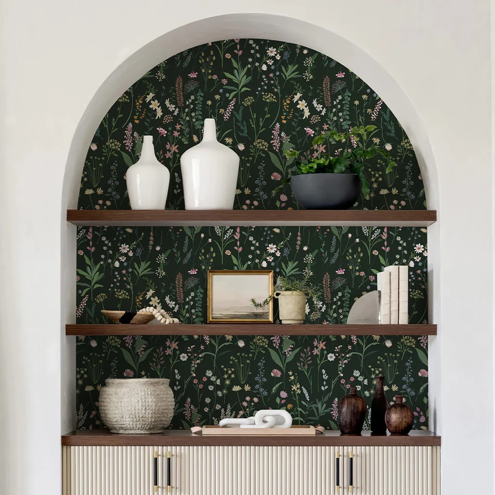 Green Leaves And Floral PVC Wallpaper Self-adhesive Spring Fireplace Stickers Waterproof Bathroom PVC Wallpaper Home Decor