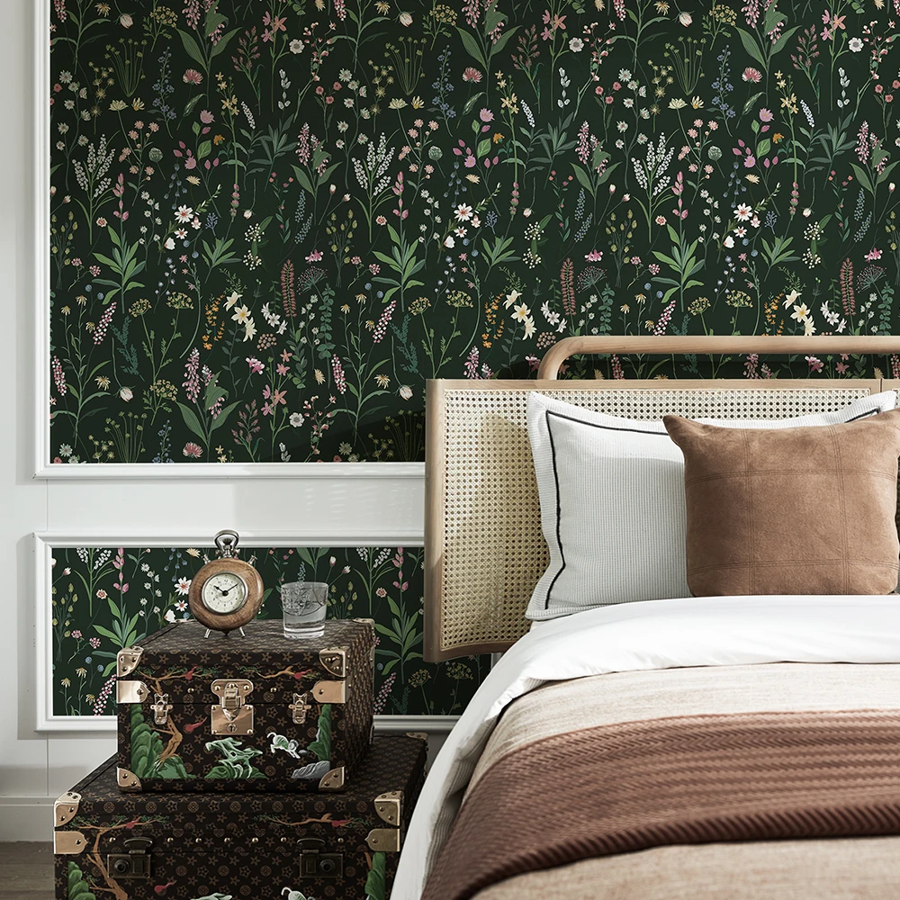 Green Leaves And Floral PVC Wallpaper Self-adhesive Spring Fireplace Stickers Waterproof Bathroom PVC Wallpaper Home Decor