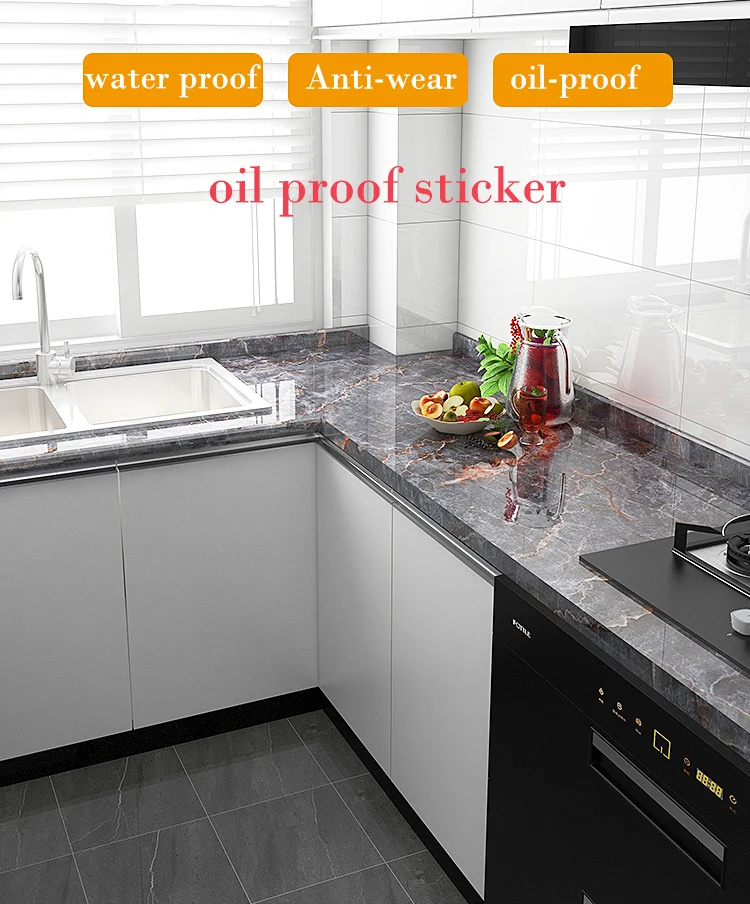 60cm Waterproof Oil Resistant Mold Resistant Self-Adhesive PVC Marble Wall Sticker for Kitchen Cabinets Countertops Wallpaper