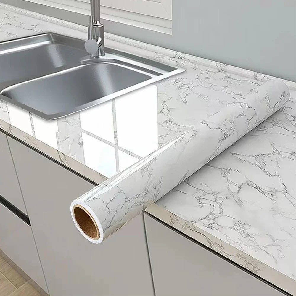Marble Self Adhesive Wallpaper Waterproof Oil Proof Peel Stick Sticker for Kitchen Countertop Cabinet Furniture Wall Home Renova