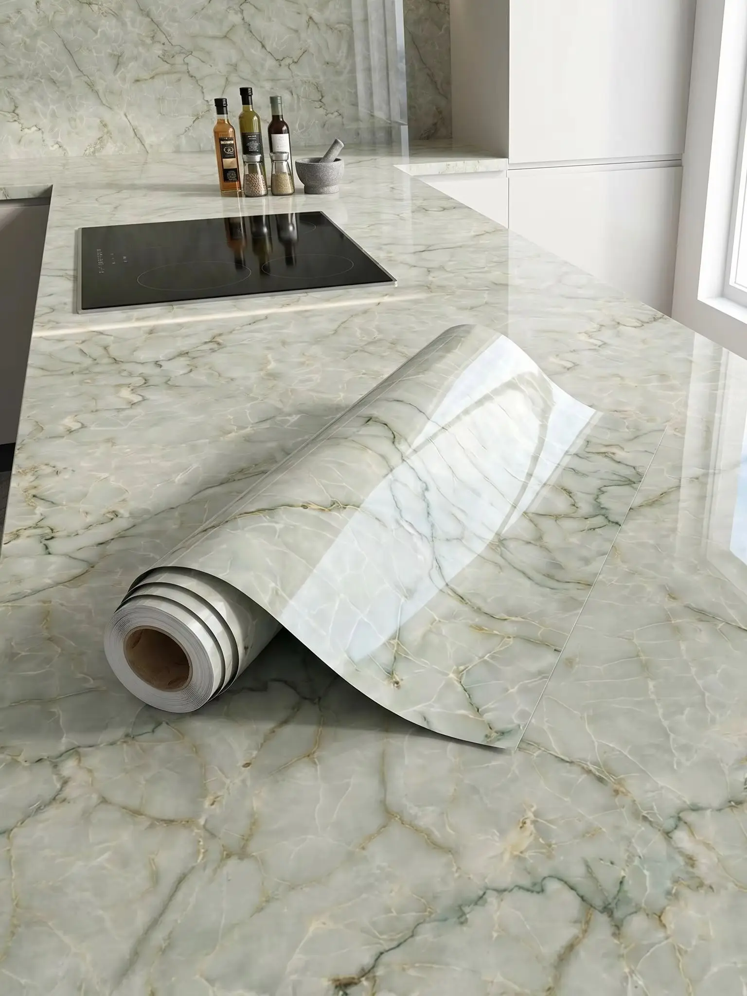 Marble Self Adhesive Wallpaper Waterproof Oil Proof Peel Stick Sticker for Kitchen Countertop Cabinet Furniture Wall Home Renova