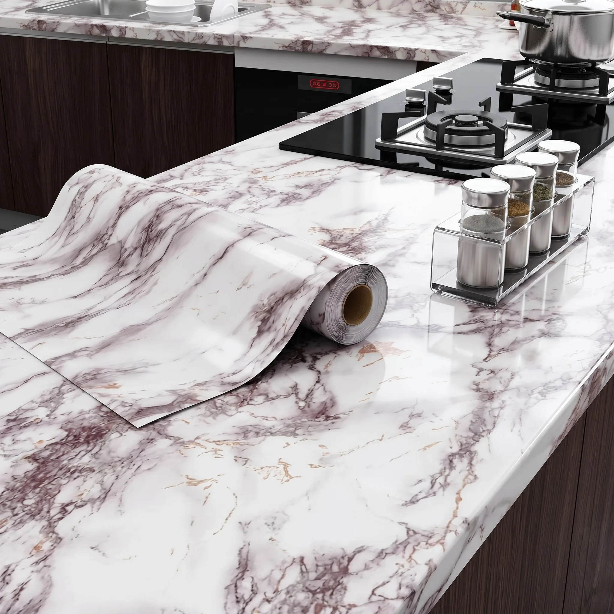 Marble Self Adhesive Wallpaper Waterproof Oil Proof Peel Stick Sticker for Kitchen Countertop Cabinet Furniture Wall Home Renova